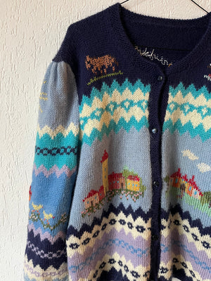 Cardigan tricoté main 80s T.38♀