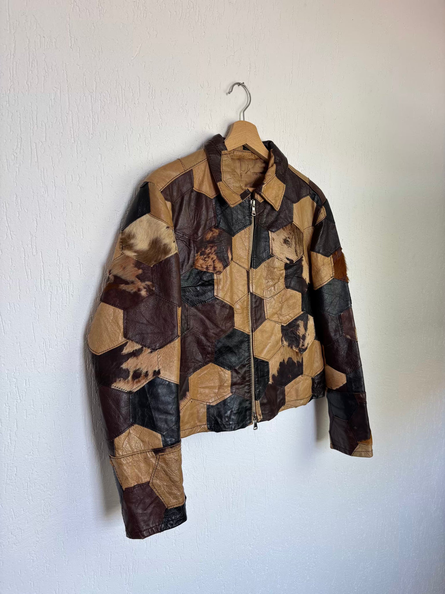 Veste cuir patchwork 90s T.36
