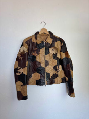 Veste cuir patchwork 90s T.36