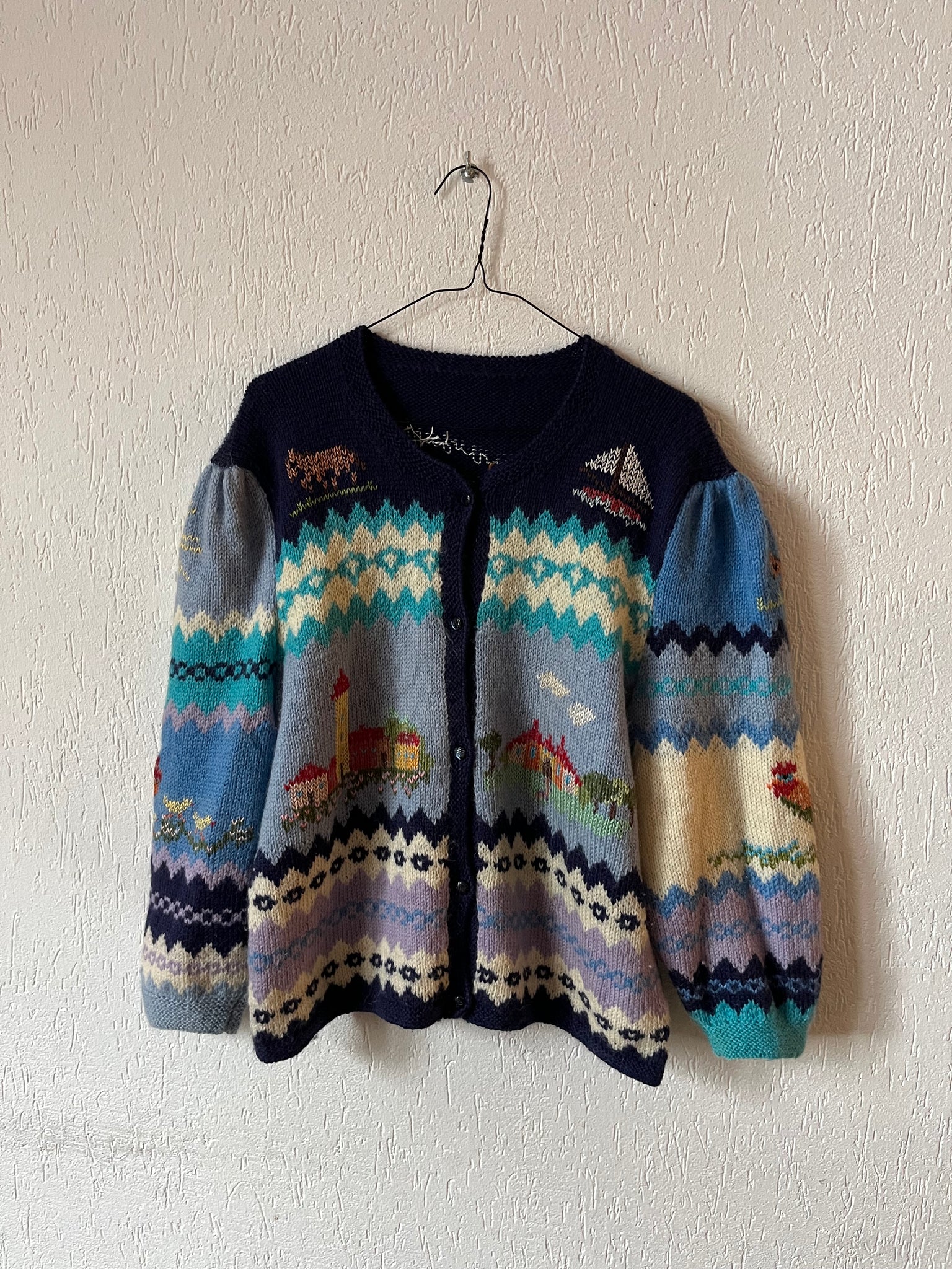 Cardigan tricoté main 80s T.38♀