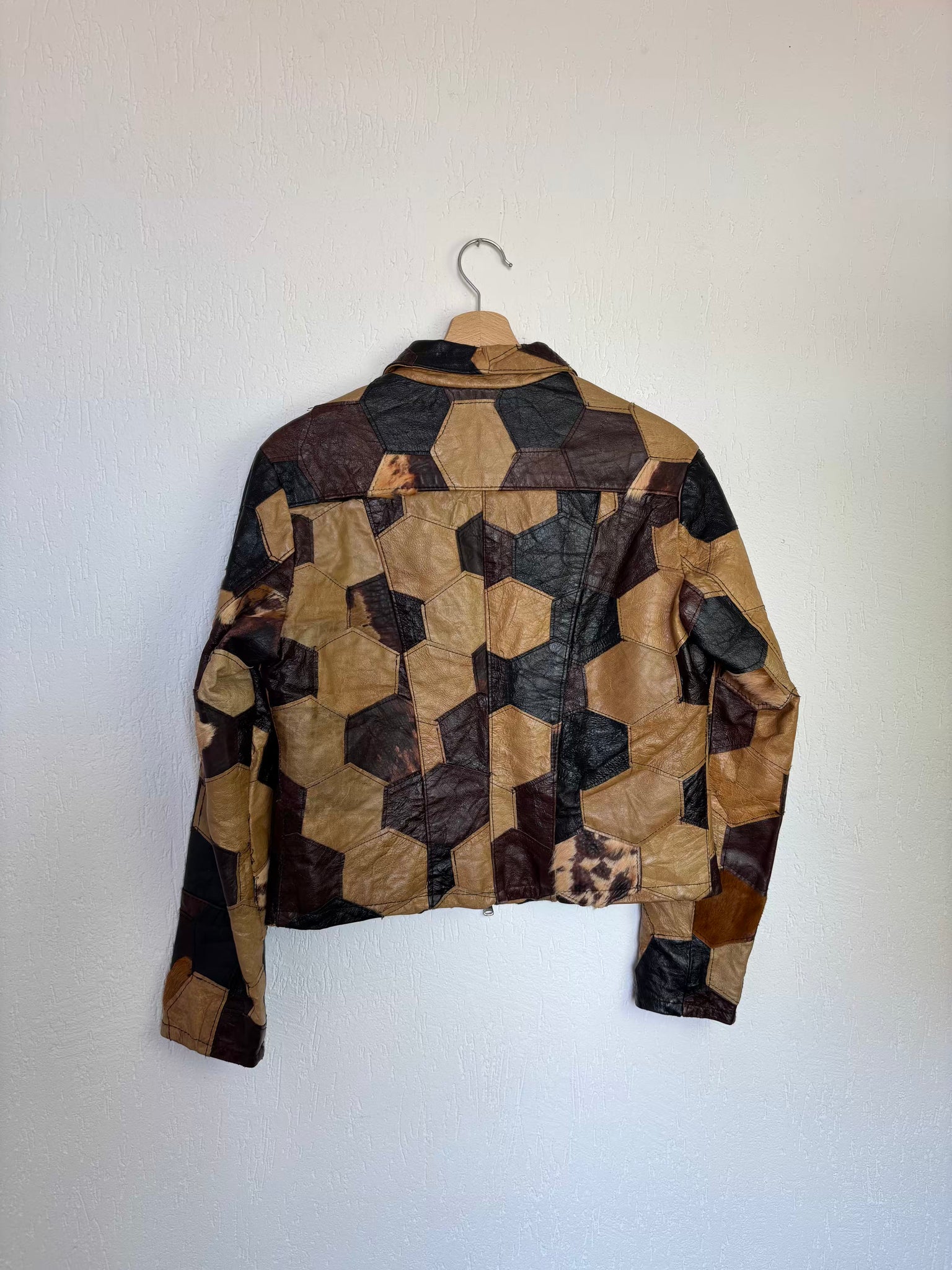 Veste cuir patchwork 90s T.36