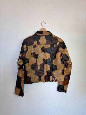 Veste cuir patchwork 90s T.36