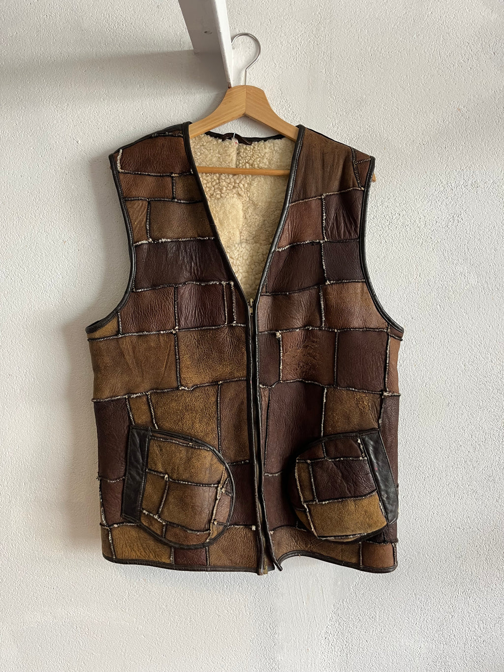 Gilet patchwork peau lainée 80s T.40-42♀/M-L♂