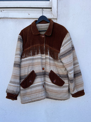 Veste laine franges 90s T.40♀/M♂