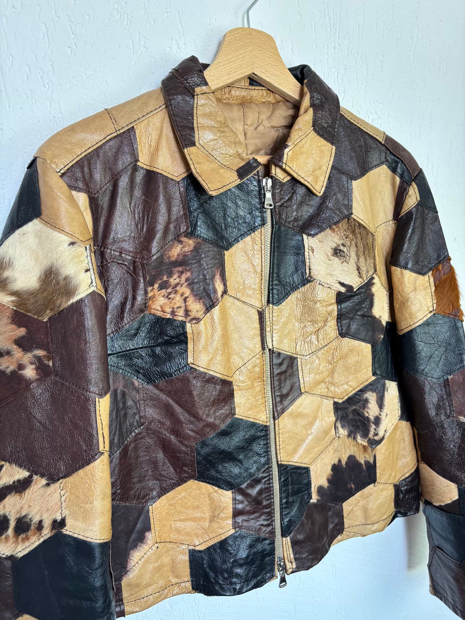 Veste cuir patchwork 90s T.36
