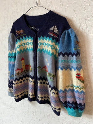 Cardigan tricoté main 80s T.38♀