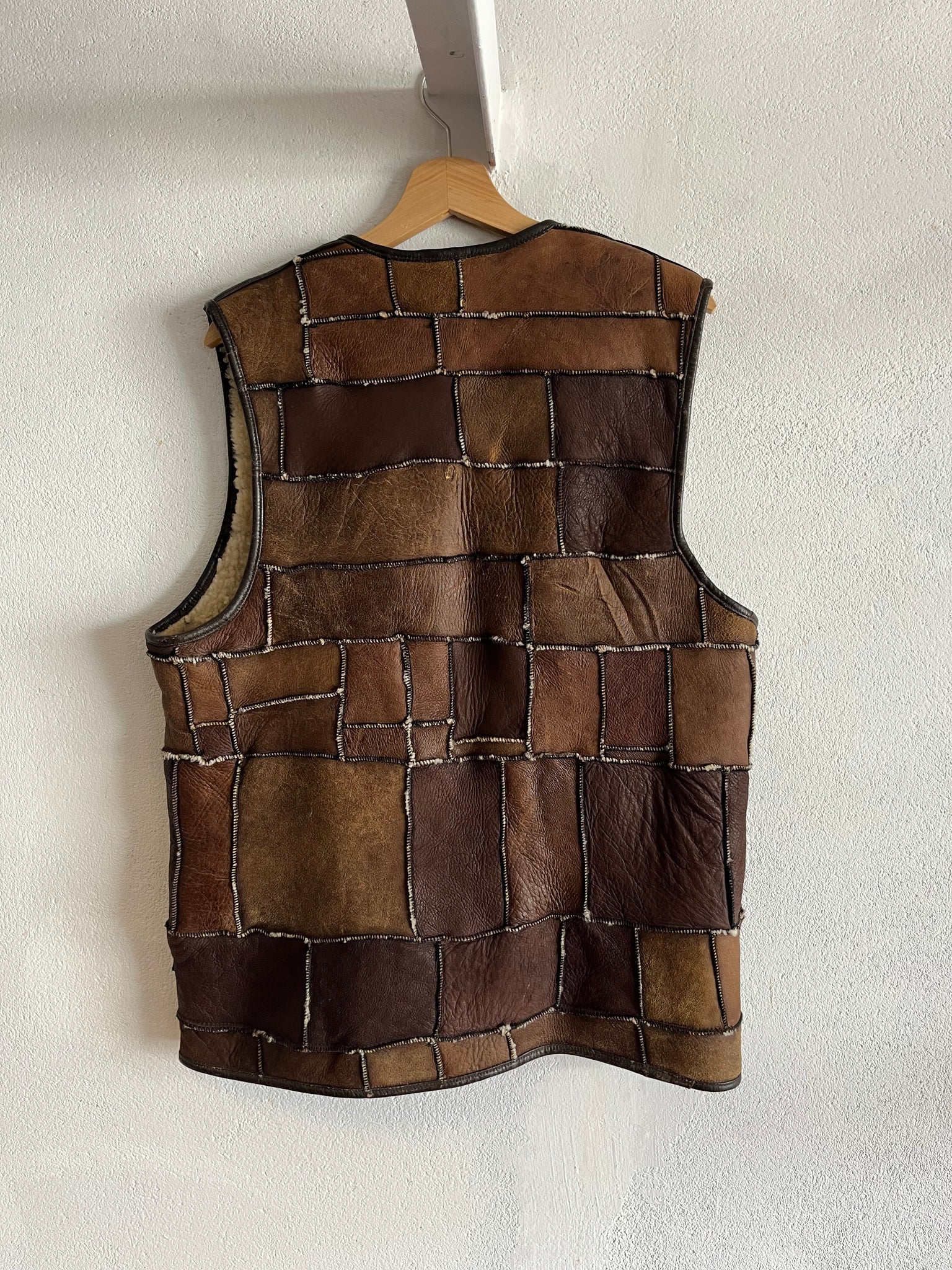 Gilet patchwork peau lainée 80s T.40-42♀/M-L♂