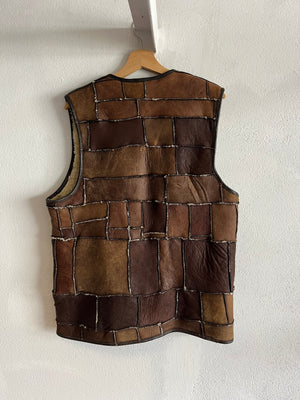 Gilet patchwork peau lainée 80s T.40-42♀/M-L♂