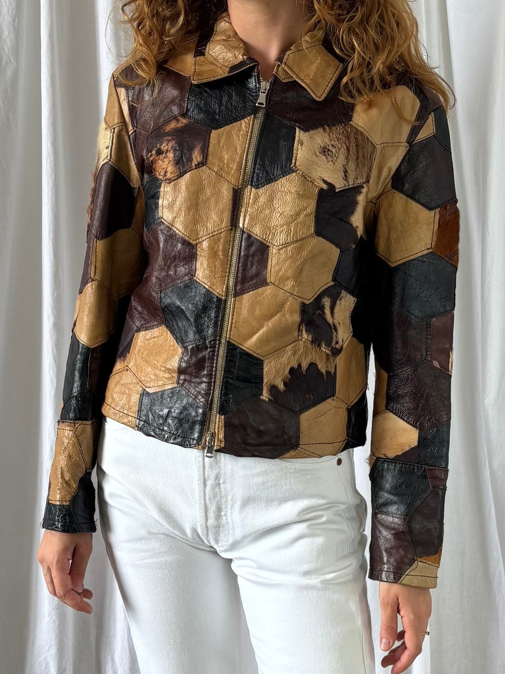 Veste cuir patchwork 90s T.36