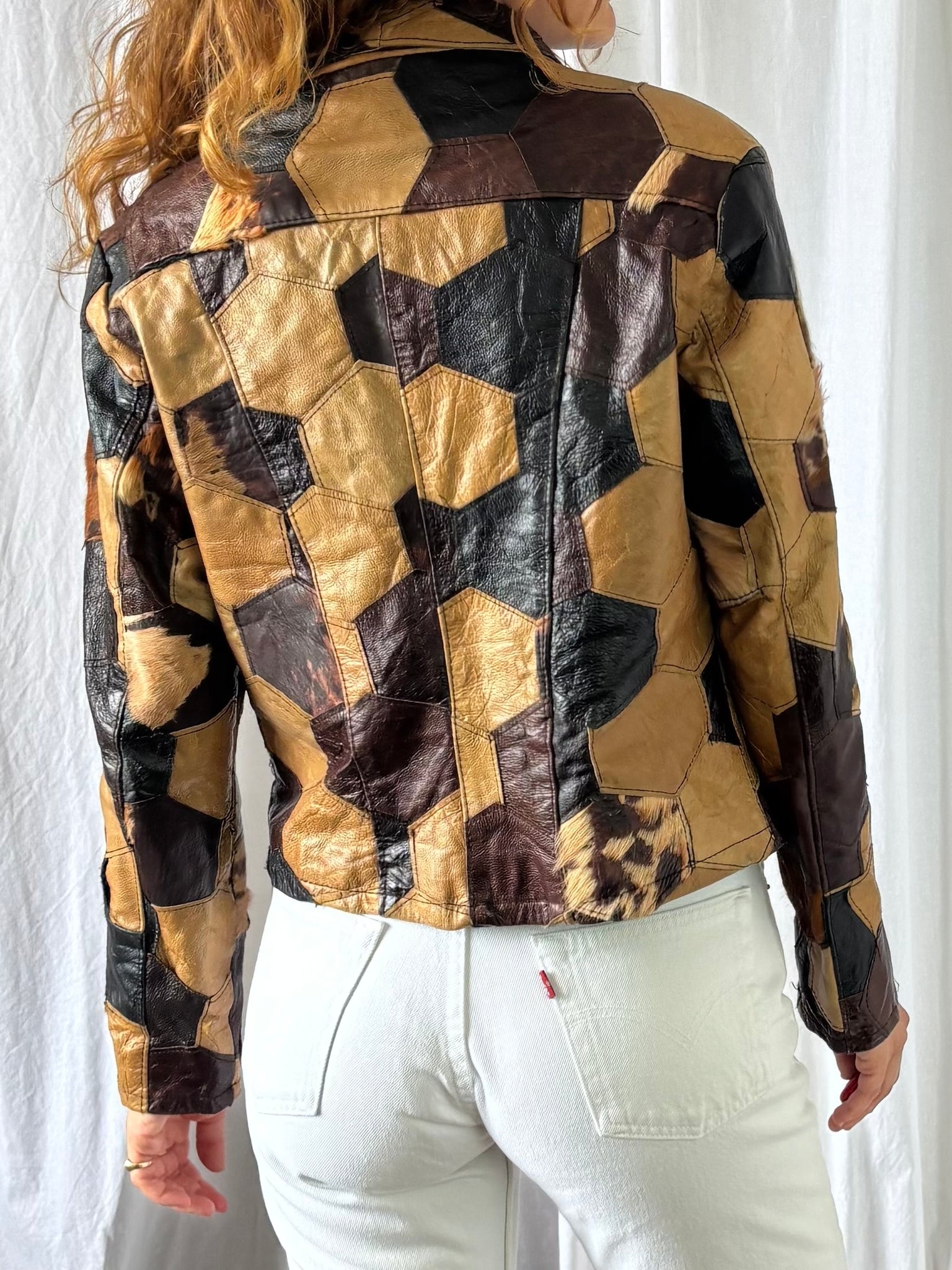 Veste cuir patchwork 90s T.36