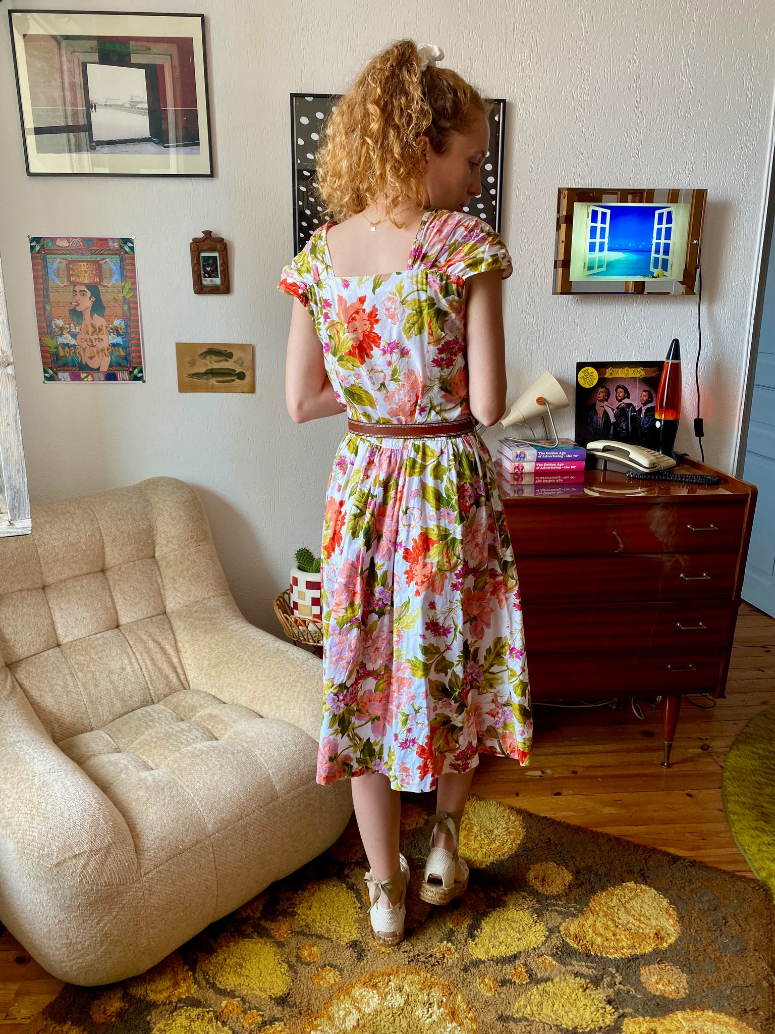 Robe midi fleurs 80s bioufshop